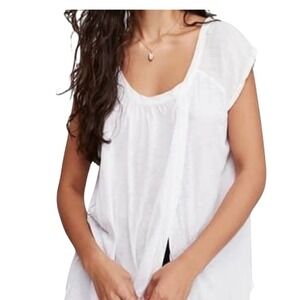 Free People Keep It Casual Tee, T Shirt Top White, Size Medium